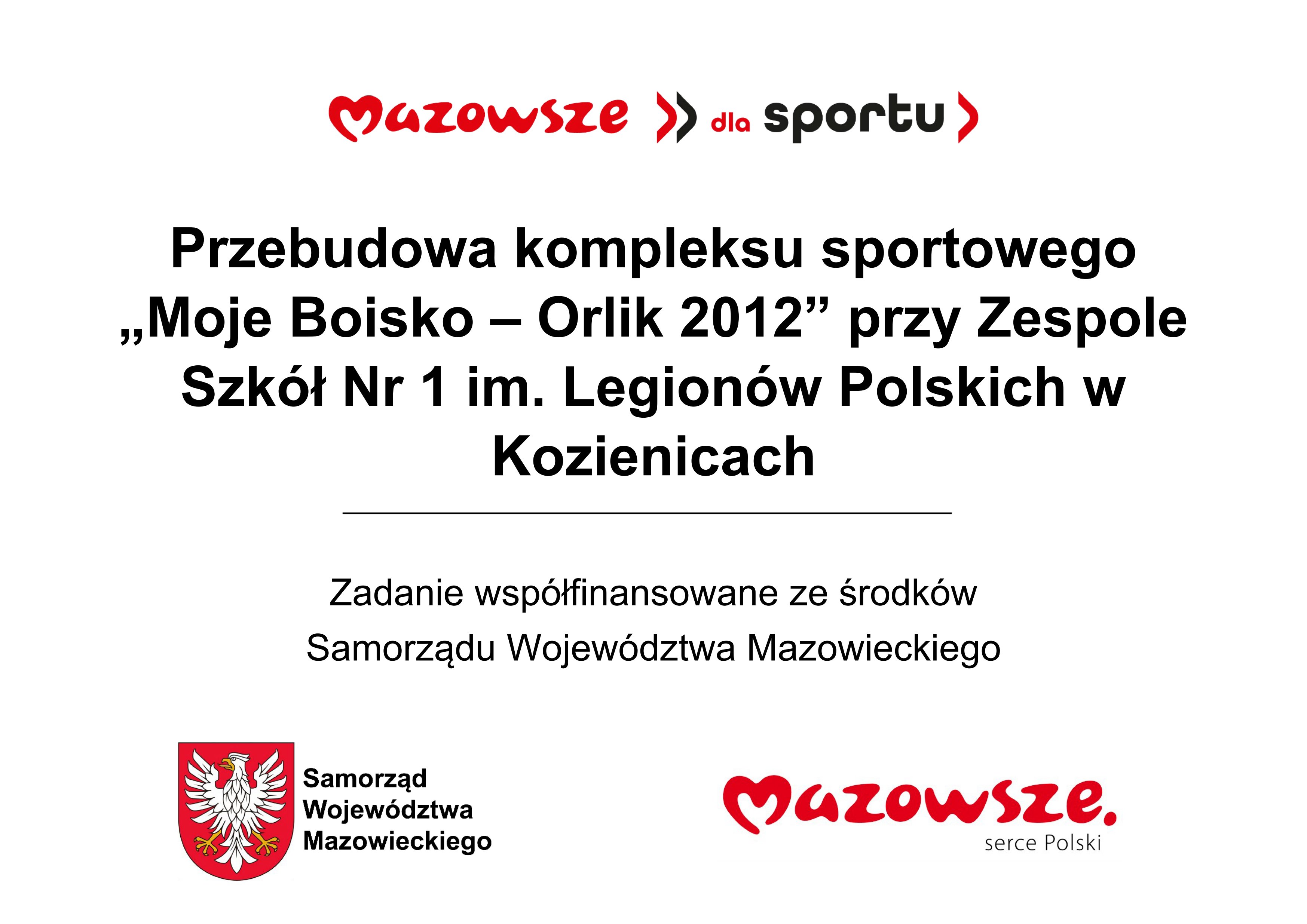 PRZEBUDOWA KOMPLEKSU SPORTOWEGO „MOJE BOISKO – ORLIK 2012” PRZY ZESPOLE SZKÓŁ NR 1 IM. LEGIONÓW POLSKICH W KOZIENICACH