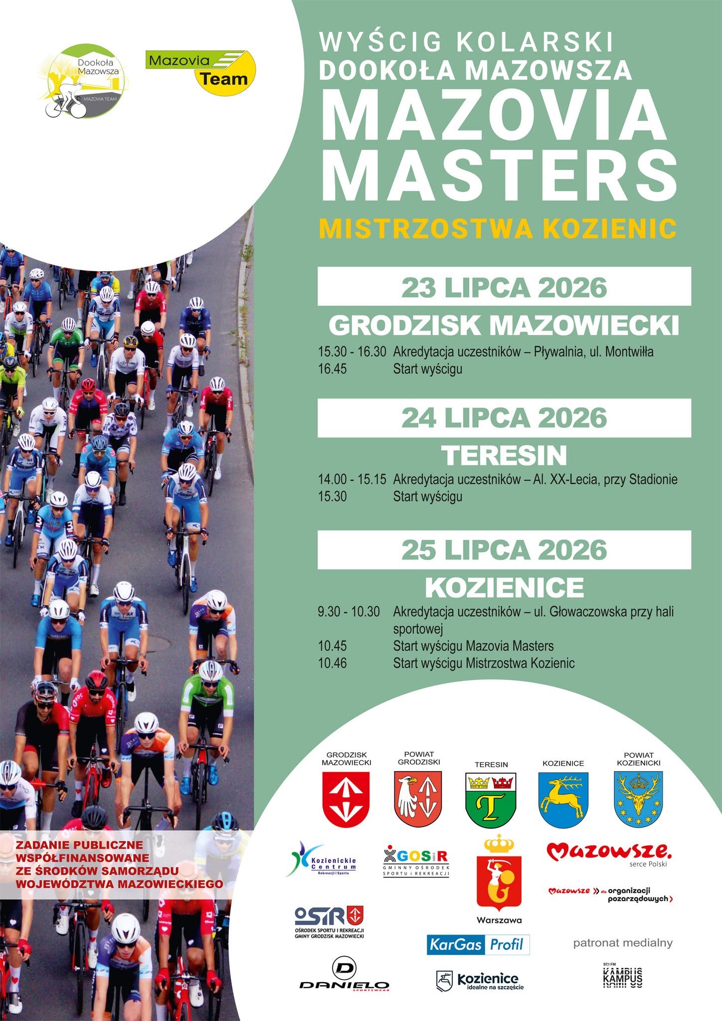 25 lipca w&nbsp;Kozienicach odbędzie się IV etap 69. Międzynarodowego Wyścigu Kolarskiego &bdquo;Dookoła Mazowsza&rdquo;. Wszystkich sympatyk&oacute;w kolarstwa serdecznie zapraszamy do kibicowania na&nbsp;trasie wyścigu! 