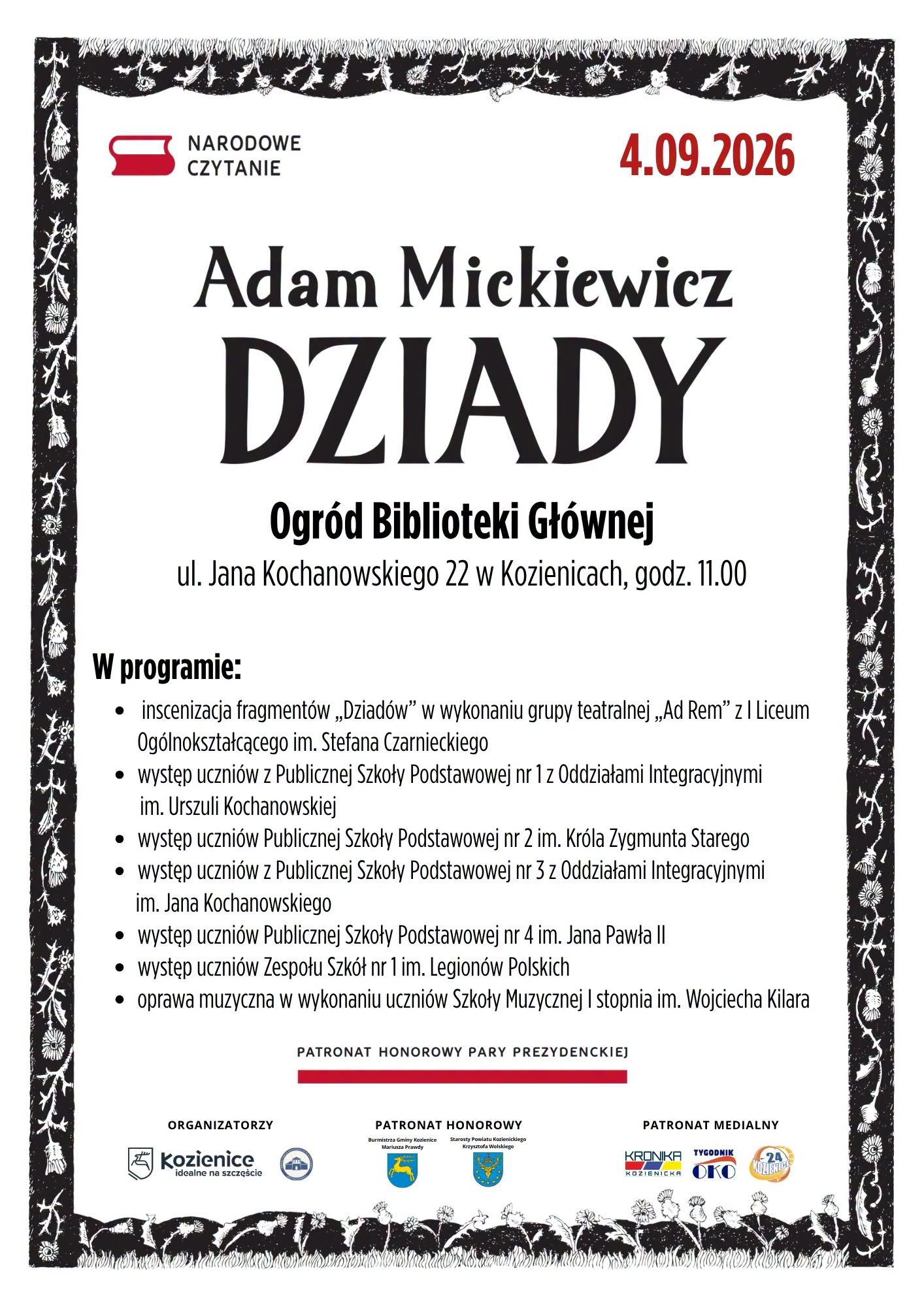NARODOWE CZYTANIE 2026 - &bdquo;DZIADY&rdquo; ADAMA MICKIEWICZA
