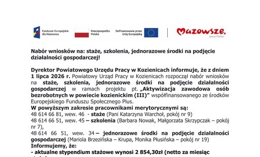 NABÓR WNIOSKÓW W PUP W KOZIENICACH